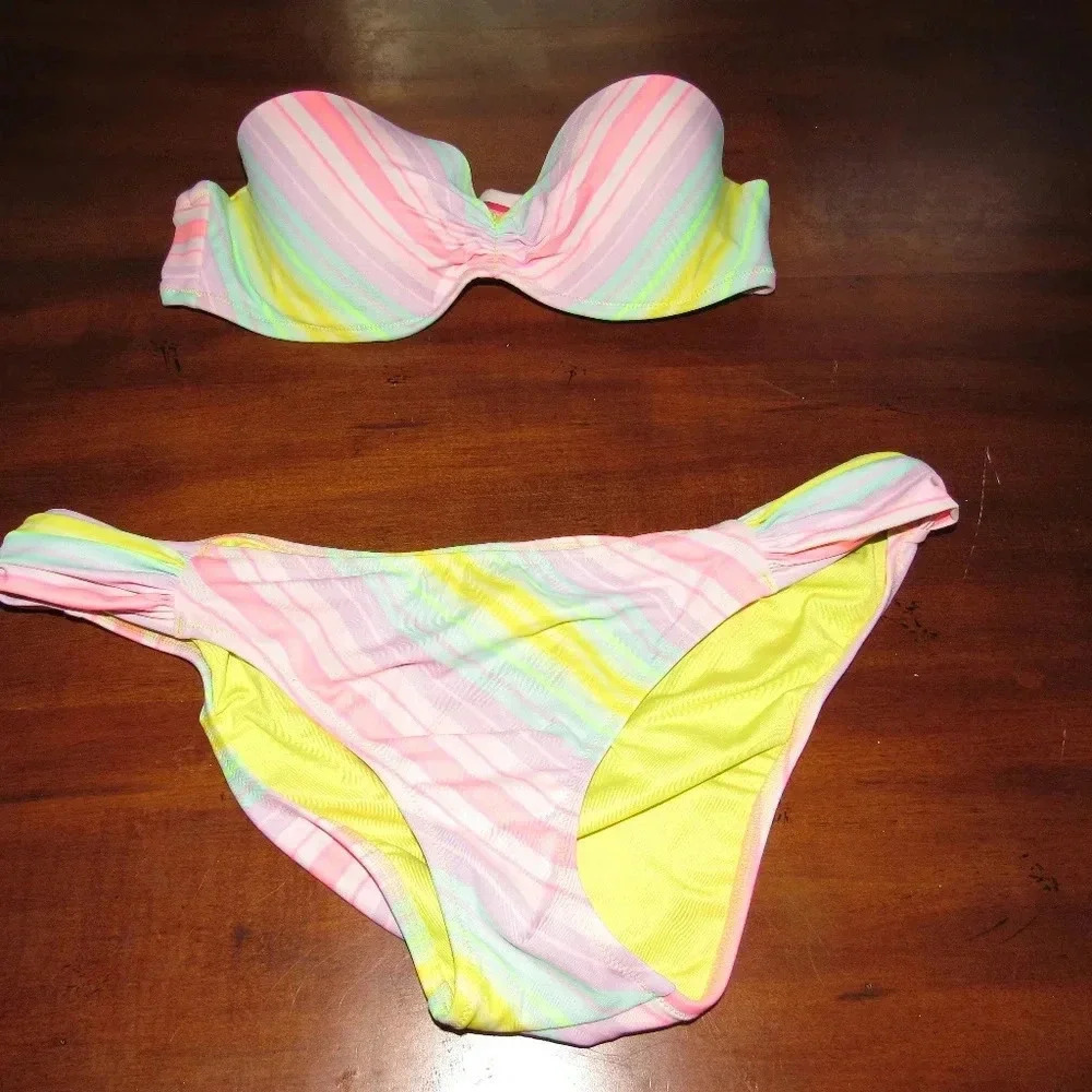 VICTORIA’S SECRET Colorful Stripe Bikini Set/ Top 34B Bottoms Med